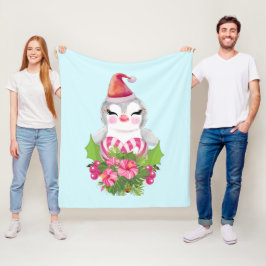 Schattige Kerstpinguïn in Kerstmannenhoed Fleece Deken