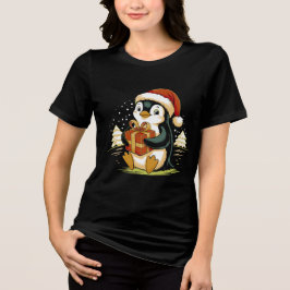 Schattige Kerstpinguïn met Cadeausdoos Tri-Blend Shirt