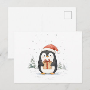 Schattige Kerstpinguïn met Geschenk en Kerstmanhoe Briefkaart