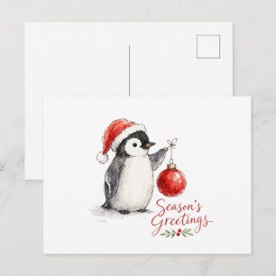 Schattige Kerstpinguïn met Ornament Briefkaart