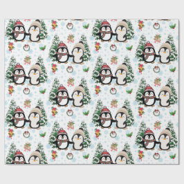 Schattige Kerstpinguïns & Sneeuwvlokken Vakantie V Cadeaupapier