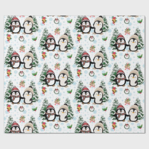 Schattige Kerstpinguïns & Sneeuwvlokken Vakantie V Cadeaupapier