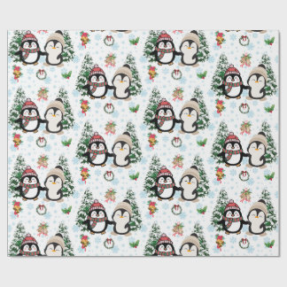 Schattige Kerstpinguïns & Sneeuwvlokken Vakantie V Cadeaupapier