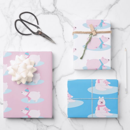 Schattige kerstpoffy Beren Snowflakes Inpakpapier Vel (Voorkant)