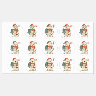 Schattige Kerstpoolbeer Scandinavische Winter Labels