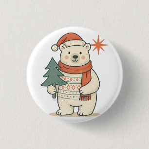 Schattige Kerstpoolbeer Scandinavische Winter Ronde Button 3,2 Cm
