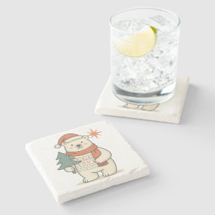 Schattige Kerstpoolbeer Scandinavische Winter Stenen Onderzetter