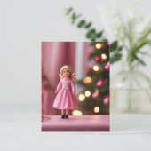 Schattige kerstpop in roze briefkaart (Staand voorkant)