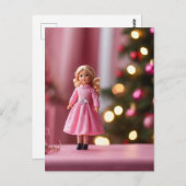 Schattige kerstpop in roze briefkaart (Voorkant / Achterkant)