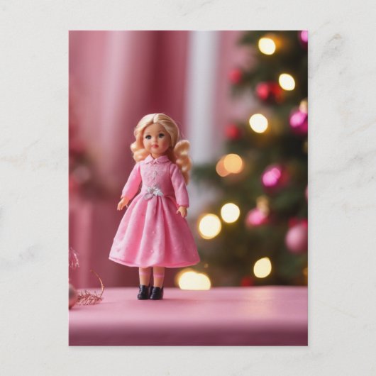 Schattige kerstpop in roze briefkaart (Voorkant)