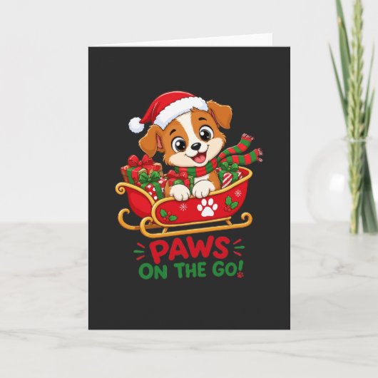 Schattige Kerstpuppy in slee Kaart (Voorkant)