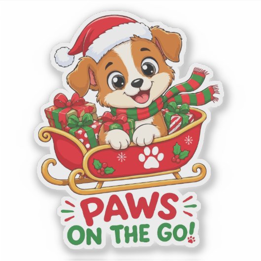 Schattige Kerstpuppy in slee Sticker (Voorkant)