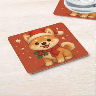 Schattige Kerstpuppy Kartonnen Onderzetters