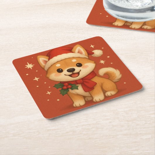 Schattige Kerstpuppy Kartonnen Onderzetters (Schuin)