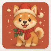 Schattige Kerstpuppy Kartonnen Onderzetters (Voorkant)