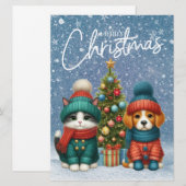 Schattige Kerstpuppy & kitten Feestdagenkaart (Voorkant / Achterkant)