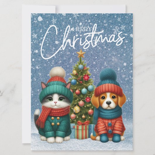 Schattige Kerstpuppy & kitten Feestdagenkaart (Voorkant)