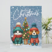 Schattige Kerstpuppy & kitten Feestdagenkaart (Staand voorkant)
