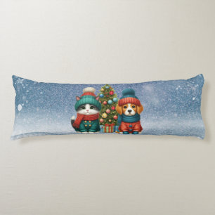 Schattige Kerstpuppy & kitten Lichaamskussen