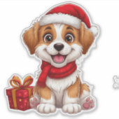 Schattige Kerstpuppy Met Kerstmannenhoed Sticker (Voorkant)