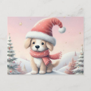 Schattige Kerstpuppy met Kerstmannenmuts Briefkaart