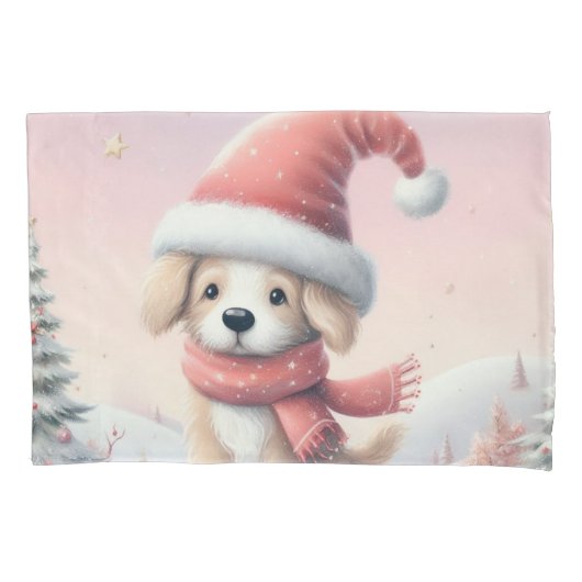 Schattige Kerstpuppy met kerstmuts Kussensloop (Voorkant)