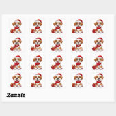 Schattige kerstpuppy met kerstmuts vierkante sticker (Vel)