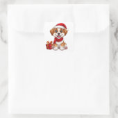 Schattige kerstpuppy met kerstmuts vierkante sticker (Tas)