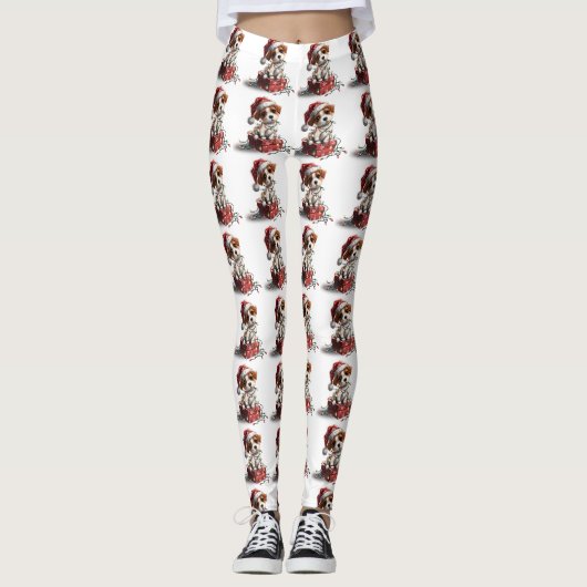 Schattige Kerstpuppy op Cadeaudoos Leggings (Voorkant)