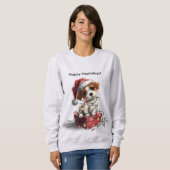 Schattige Kerstpuppy op Cadeaudoos Trui (Voorkant volledig)