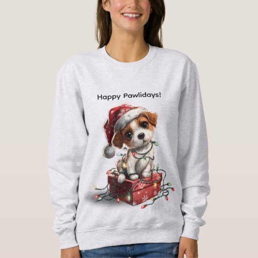 Schattige Kerstpuppy op Cadeaudoos Trui (Voorkant)