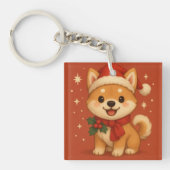Schattige Kerstpuppy Sleutelhanger (voorkant)