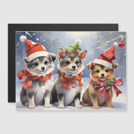 Schattige Kerstpuppy's met Kerstmannenmutsen 
