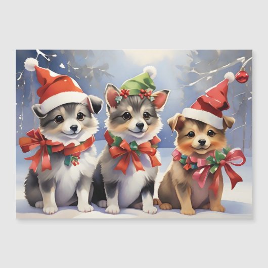 Schattige Kerstpuppy's met Kerstmannenmutsen  (Voorkant)