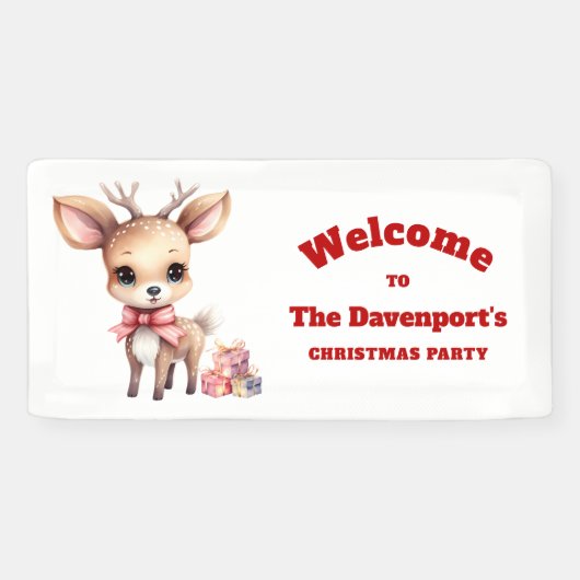 Schattige Kerstrendier met Cadeaufeest Welkom Spandoek (Horizontaal)