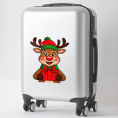 Schattige kerstrendier met een cadeau sticker (Koffer)