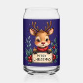 Schattige Kerstrendier met Holly en Teken Blikvorm Glas (Voorkant)