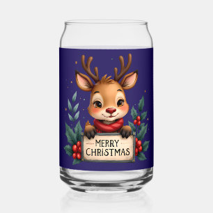 Schattige Kerstrendier met Holly en Teken Blikvorm Glas