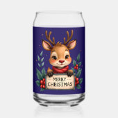 Schattige Kerstrendier met Holly en Teken Blikvorm Glas (Achterkant)