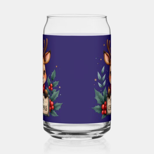Schattige Kerstrendier met Holly en Teken Blikvorm Glas (Rechts)