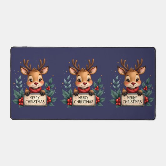 Schattige Kerstrendier met Holly en Teken Bureaumat (Voorkant)