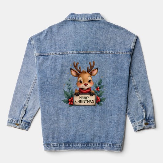 Schattige Kerstrendier met Holly en Teken Denim Jacket (Achterkant)