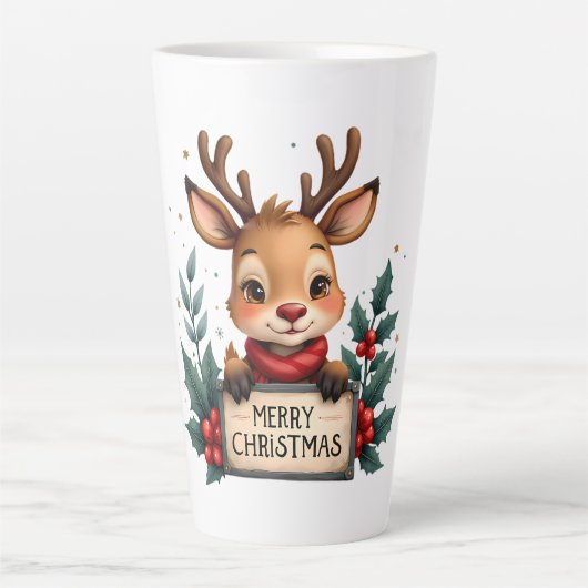 Schattige Kerstrendier met Holly en Teken Latte Mok (Voorkant)