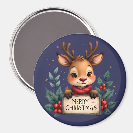 Schattige Kerstrendier met Holly en Teken Magneet (Voorkant / Achterkant)