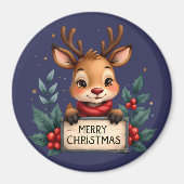 Schattige Kerstrendier met Holly en Teken Magneet (Voorkant)