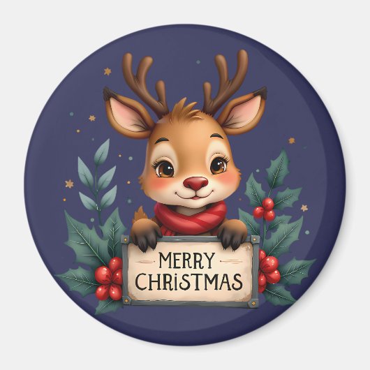 Schattige Kerstrendier met Holly en Teken Magneet (Voorkant)