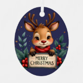 Schattige Kerstrendier met Holly en Teken Metalen Ornament (Voorkant)