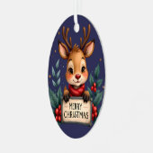 Schattige Kerstrendier met Holly en Teken Metalen Ornament (Voorkant links)