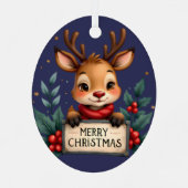 Schattige Kerstrendier met Holly en Teken Metalen Ornament (Achterkant)