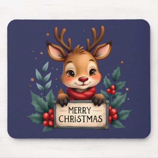 Schattige Kerstrendier met Holly en Teken Muismat (Voorkant)